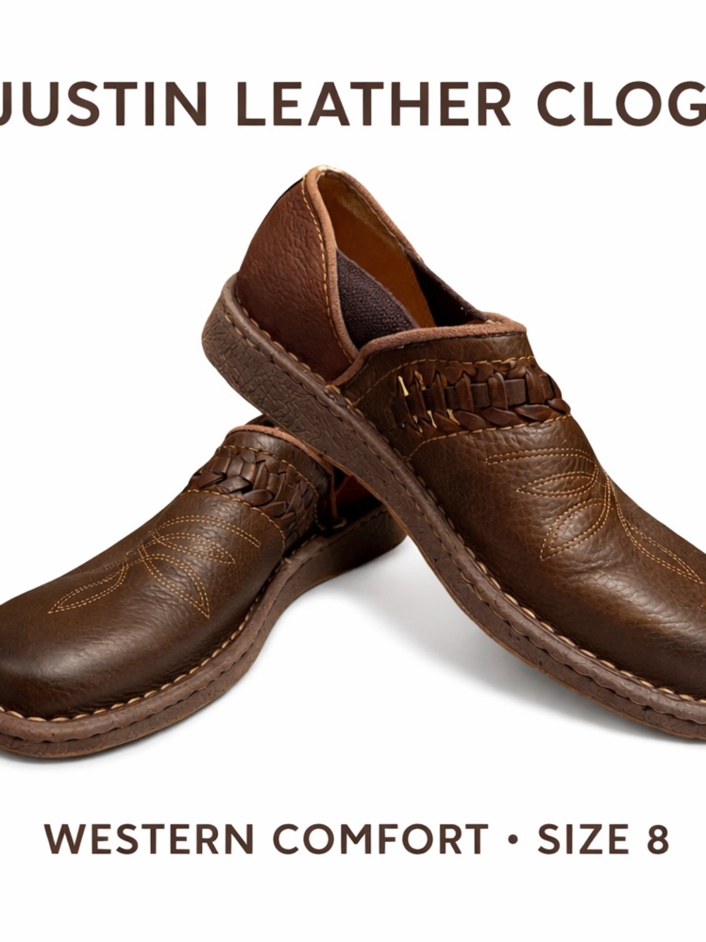 Justin Leather Clogs Slip On Shoes Brown Western Comfort Women’s 8M JL241